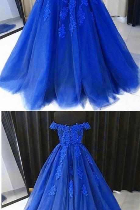 Royal Blue Ball Gown Debutante Gown Girls Lace Prom Dresses M6941