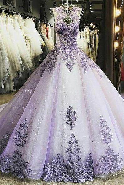 Elegant Tulle Prom Dress, Formal Ball Gown Prom Dresses, Appliques Evening Dress M6943