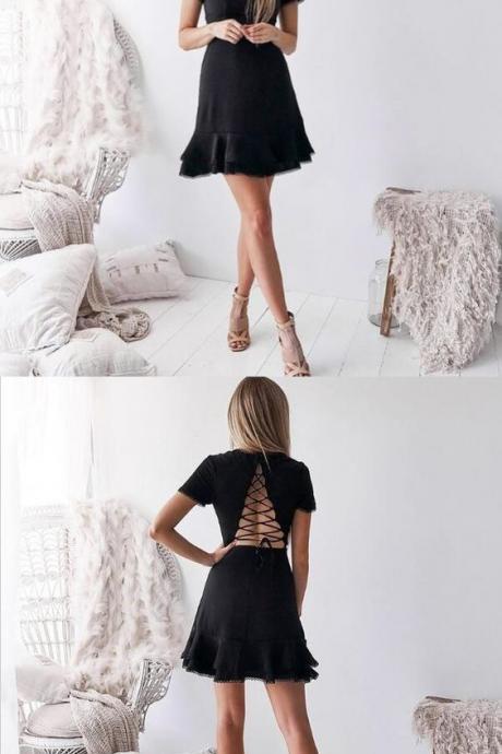 Black Homecoming Dress,round Neck Homecoming Dress,sheath Homecoming Dress, Little Black Dress M7118