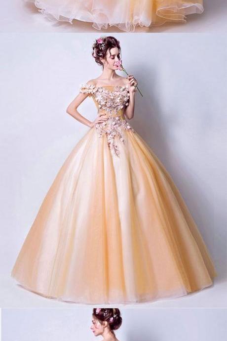 Amazing tulle 3D flowers long prom gown, evening dress M7340