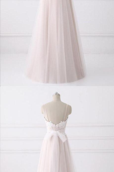 Prom Dresses With Straps Lace Long Blush Pink Beautiful Prom Dress M7411