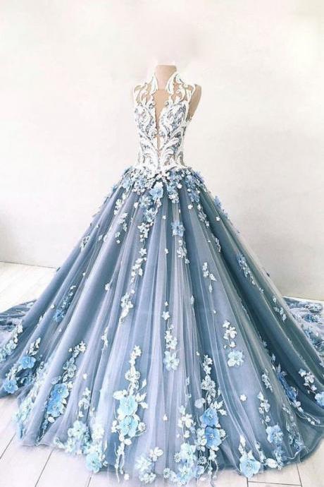 Gorgeous custom made unique blue tulle lace M7463