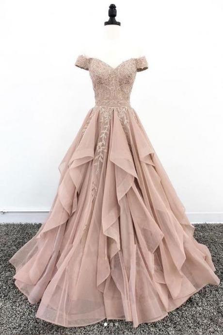 Elegant Off Shoulder Lace Long Prom Dress, Lace Evening Dress M7560
