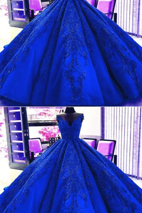 Royal Blue Wedding Dresses Ball Gowns Lace Embroidery M7618