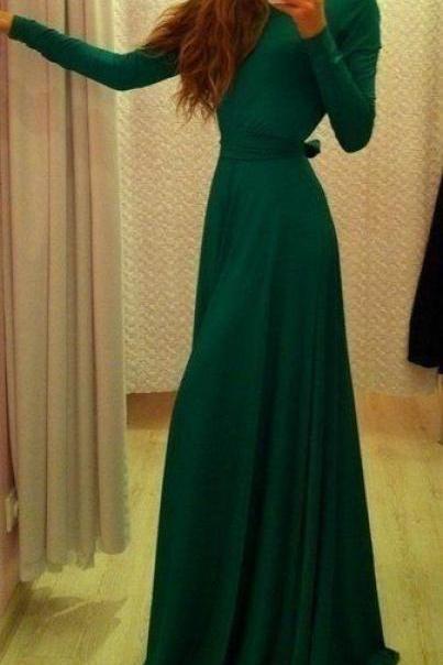 Sexylong Sleeves V Back Backless Ankle Length Dress With Bow M7667