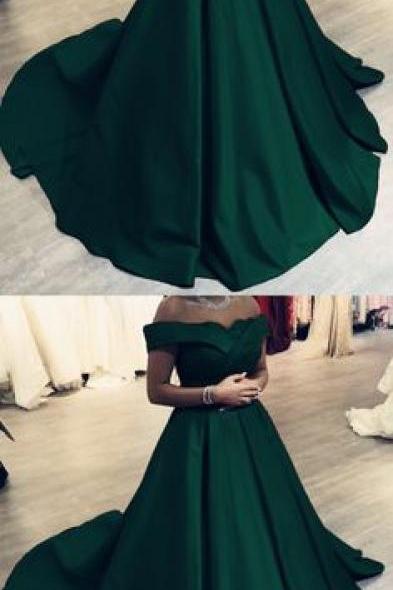 long green prom dress off the shoulder ball gown M7696