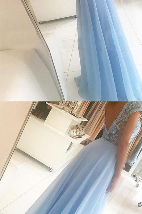 Light Blue Backless Long Prom Dress 2019 M7708