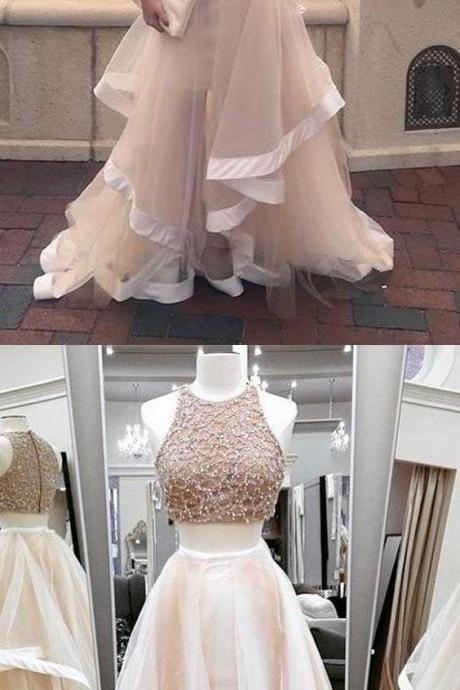 A-line Two Piece Tulle Prom Dresses Party Dresses Evening Dresses M7764