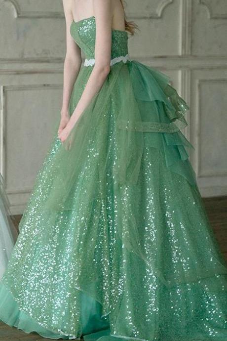 Green Prom Dress With Strpless , Fashion Ball Gown Evening Dress M7919