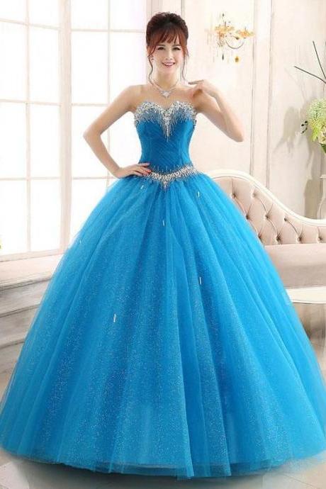 Blue Sweetheart Neckline Strapless Beadings Lace-up Ball Gown Dress Quinceanera M7920