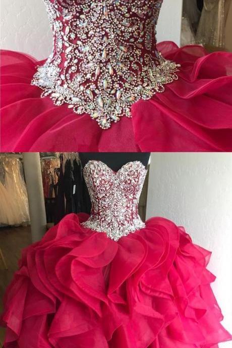 Gorgeous Crystal Beaded Bodice Corset Organza Ruffles Quinceanera Dresses Ball Gowns M7961
