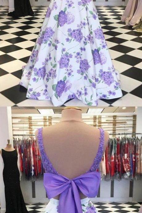 Ball Gown Two Piece Floral Prom Dress M8009