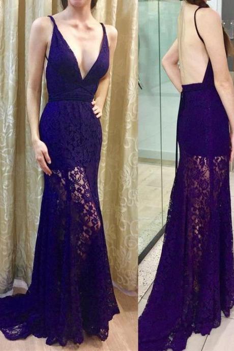 Beautiful Charming Prom Dress,lace Prom Gown,mermaid Prom Dress,v-neck Prom Gown M8053