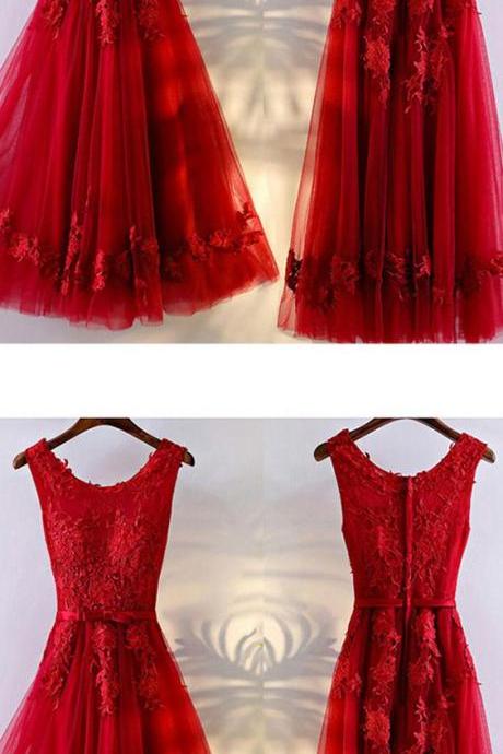 A-line Scoop Tea-length Sleeveless Tulle Homecoming Dress/short Dress M8078