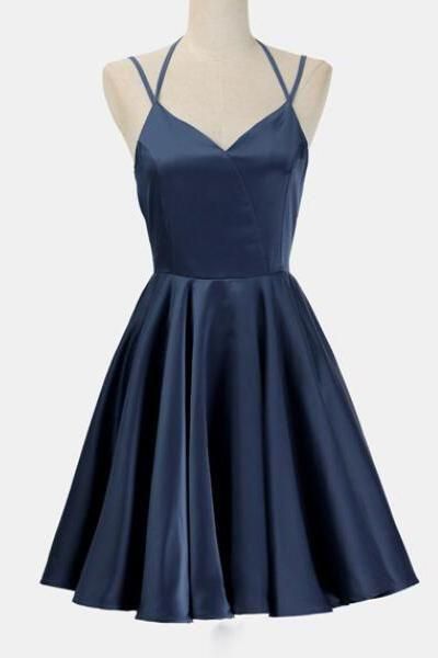 Navy Blue Short Simple Prom Dress, Junior Homecoming Dress M8090