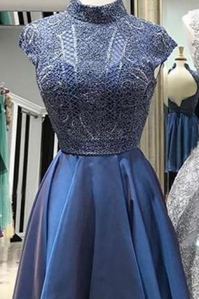 Royal Blue Beading Chiffon Mismatched Homecoming Dresses M8106