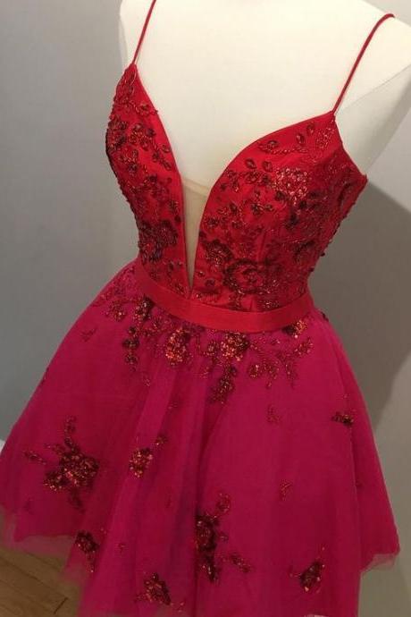 Spaghetti Straps Short Red Homecoming Dress Party Dress M8109