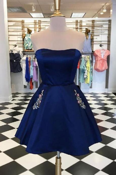 Short Prom Dress Cute Dark Blue Short Prom Dress, Blue Homecoming Dress M8111