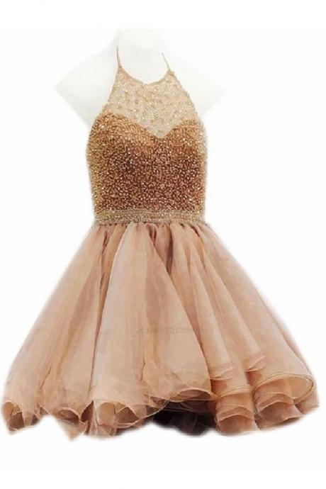 Champagne Prom Dress, Sleeveless Prom Dress M8128