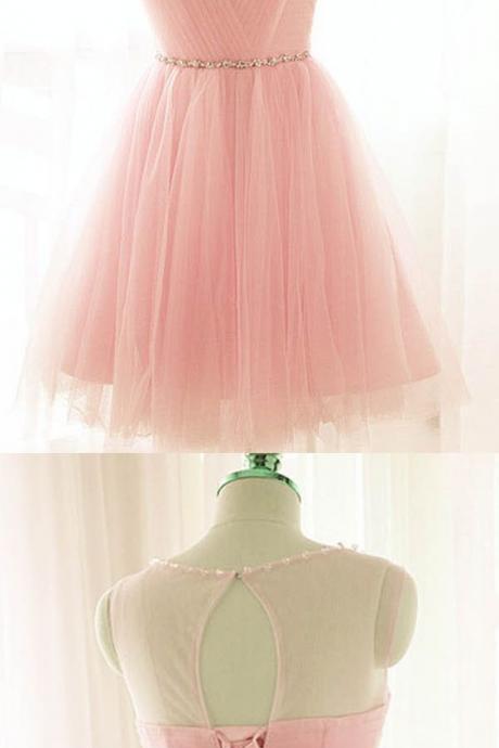 Pink Short Prom Dresses Tulle Party Dresses Pink Homecoming Dresses M8137