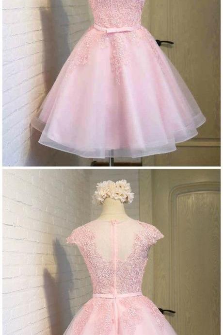 Pink Tulle Lace Prom Dresses, Lovely Formal Dresses For Teens, Party Dresses M8138