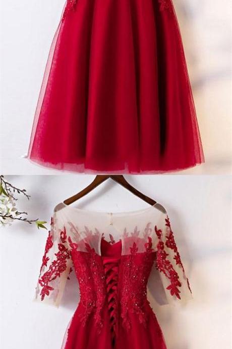 Red Prom Dress,tea Length Evening Dress,wedding Party Dress M8140