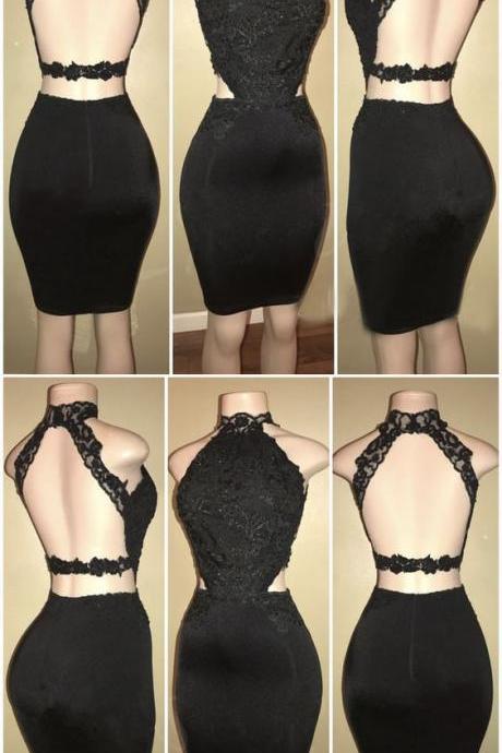 Black Lace Short Prom Dress, Tight Sexy Homecoming Dresses M8184
