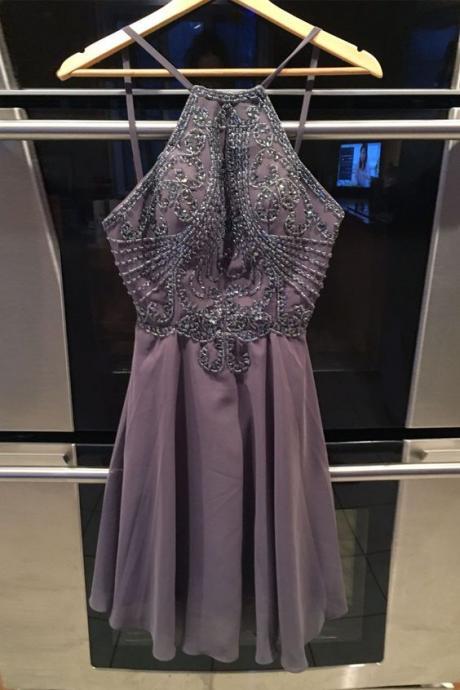Cute Chiffon Beads Short Prom Dress. Cute Homecoming Dress M8190