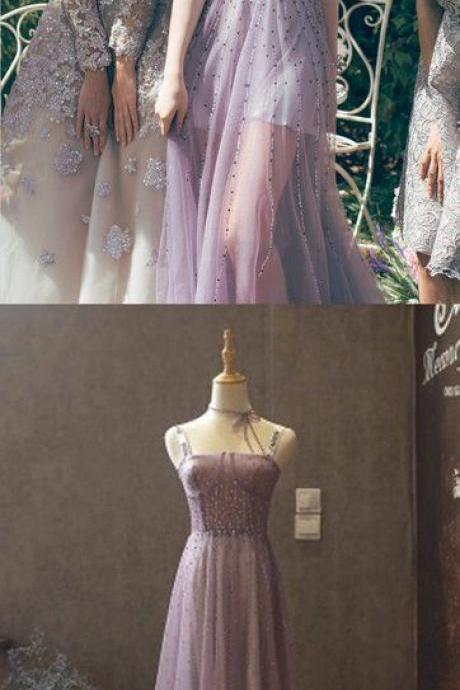 Stunning Light Purple Sweetheart Long A Line Customize Evening Dress, Beaded Prom Dress M8214