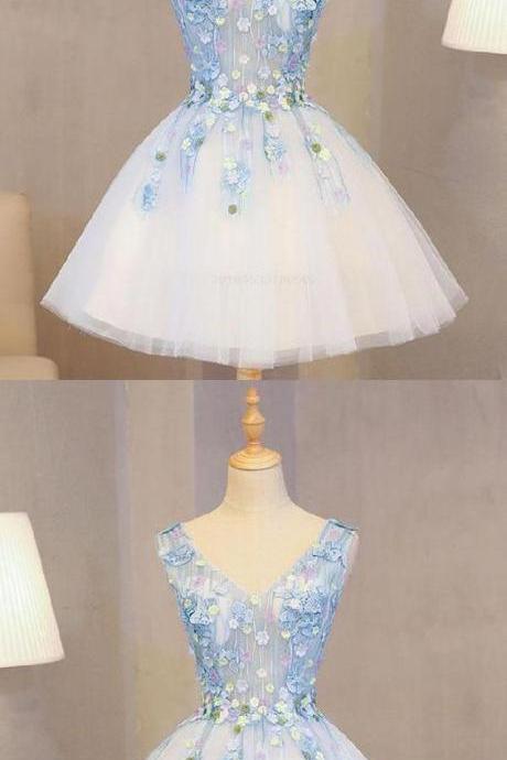 Lace Prom Dresses, Cute Prom Dresses, Homecoming Dresses Short, Blue Homecoming Dresses M8215