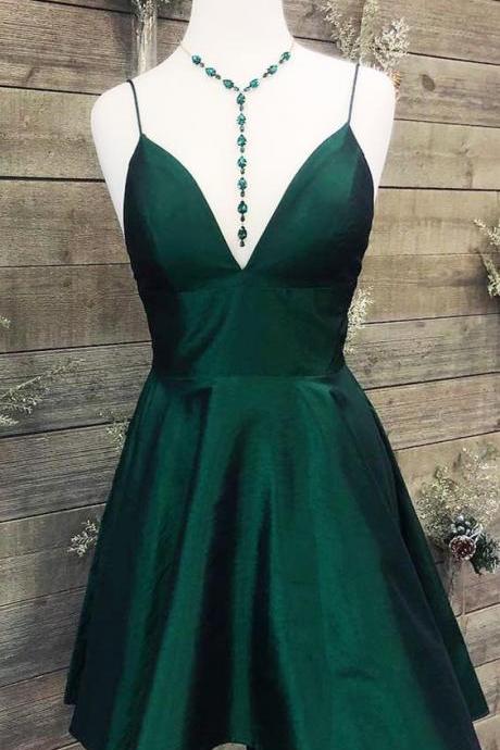 Short Dark Green Prom Dress Homecoming Dress, 2019 Simple Prom Dress With Spaghetti Straps M8229