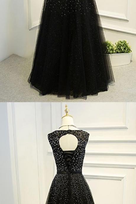 Beaded Long Black Ballgown Prom Dress With Bling Leeveless Beaded Long Black Ballgown Prom Dress M8244