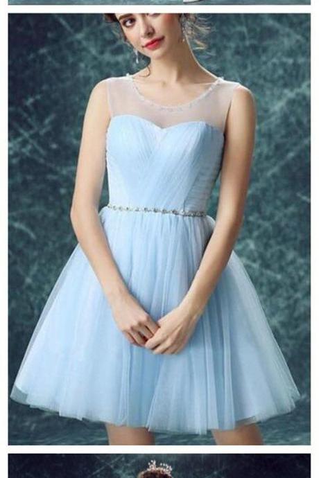 Light Blue Illusion Tulle Cute Homecoming Prom Dresses M8287