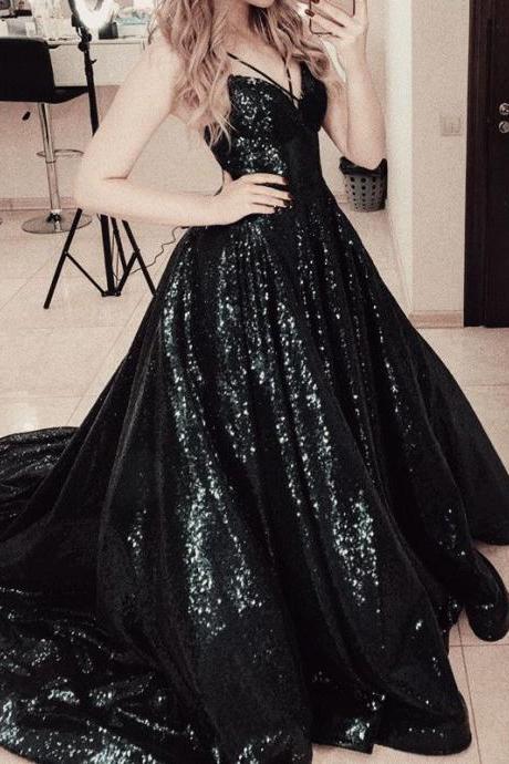 Black Sequin Ball Gown Prom Dresses M8306