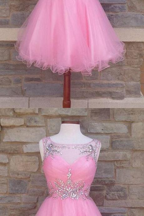 Cute A Line Homecoming Dresses Blush Pink With Beaded Neck M8308