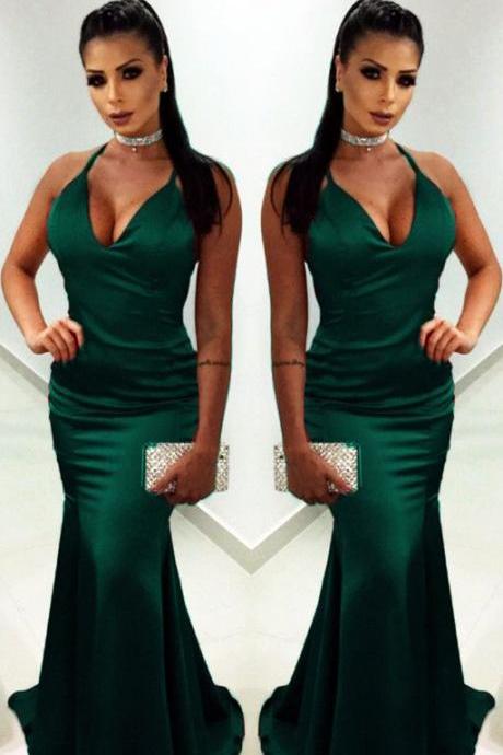 Long Dark Green Prom Dresses Mermaid Evening Gowns 2019 M8311