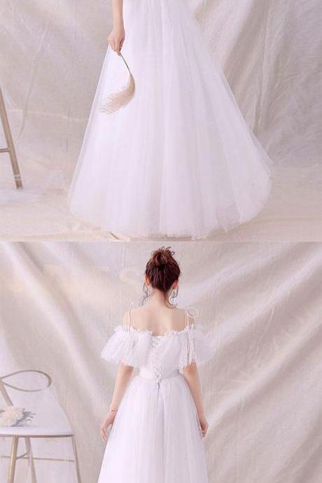 White Tulle Long Prom Dress, White Tulle Lace Evening Dress M8333