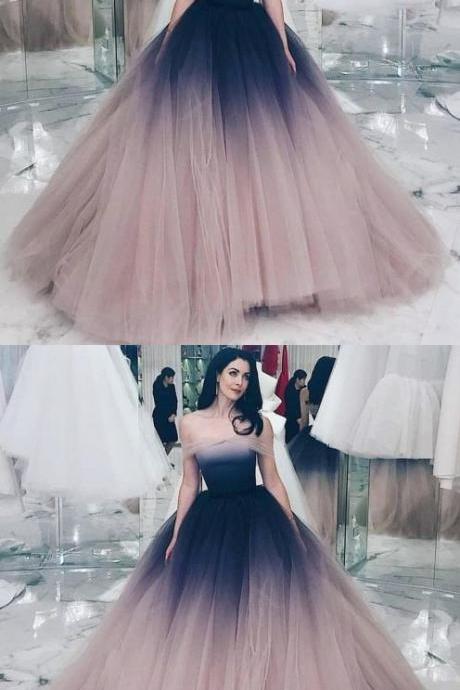 Off-the-shoulder Ball Gown Prom Dress With Sleeves Ombre Evening Dress M8349