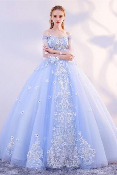 Charming Off The Shoulder Lace Up Ball Gown Princess Prom Dresses M8356