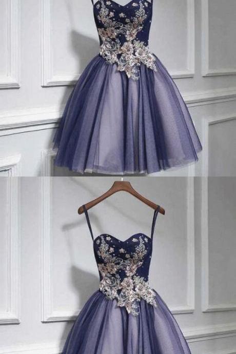 Cute Tulle Lace Sweetheart Neck Short Prom Dress M8360