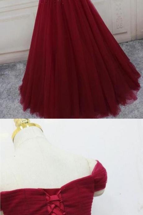 Wine Red Elegant Princess Gown, Handmade Off Shoulder Ball Gowns, Party Dress M8364