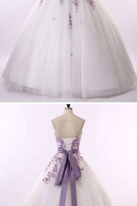 Sashes Strapless Appliques Ball Gown Wedding Dress M8374