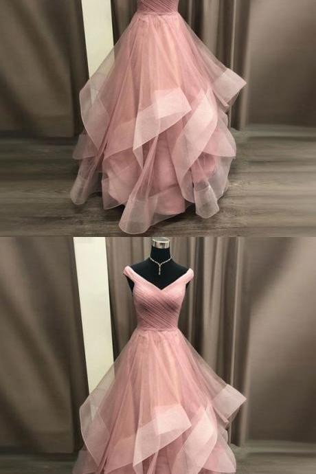 2019 Princess Prom Dress Off The Shoulder Formal Gown For Evening Layered Tulle Skirt M8375