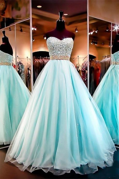 Stunning Customized Ball Gown Sweetheart Aqua Prom Dress M8382