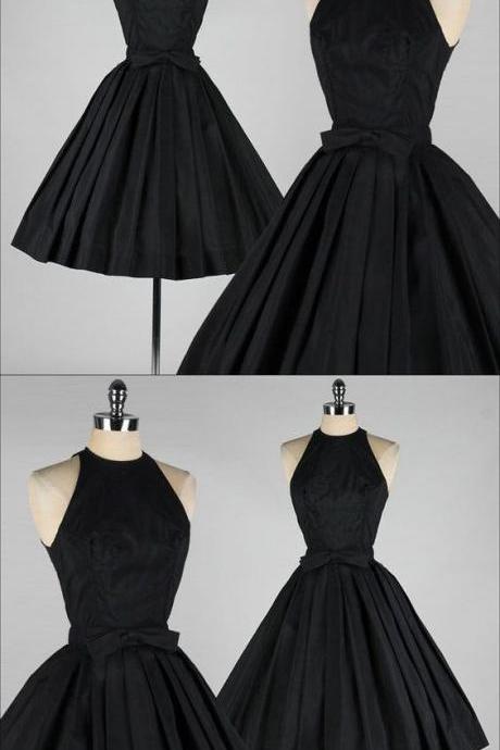 1950s Vintage Dress, Short Black Prom Dress Homecoming Dress M8387