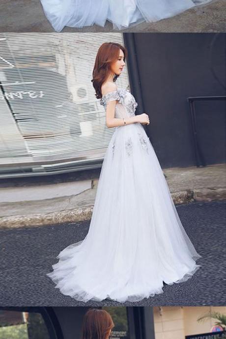 Elegant Tulle Lace Long Prom Dress, Tulle Formal Dress M8390
