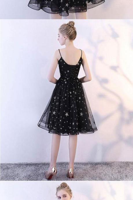 Black V Neck Tulle Short Prom Dress, Black Homecoming Dress M8397