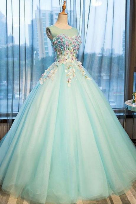 Ball Gown Prom Dresses, Ball Gown Scoop Floor-length Sleeveless Tulle Prom Dress/evening Dress M8434