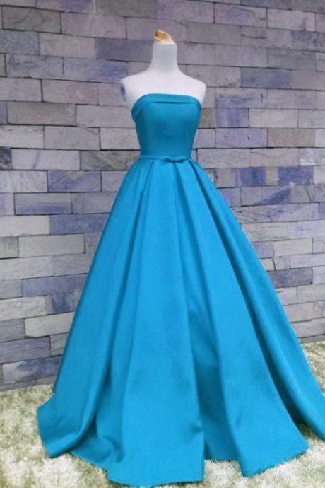 Blue Satin Floor Length Evening Gowns Party Gown Prom Dress Pretty Formal Dresses M8462