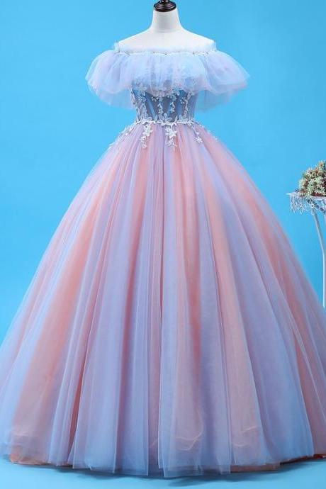 Ball Gown Pink Tulle Off The Shoulder Prom Dress M8464